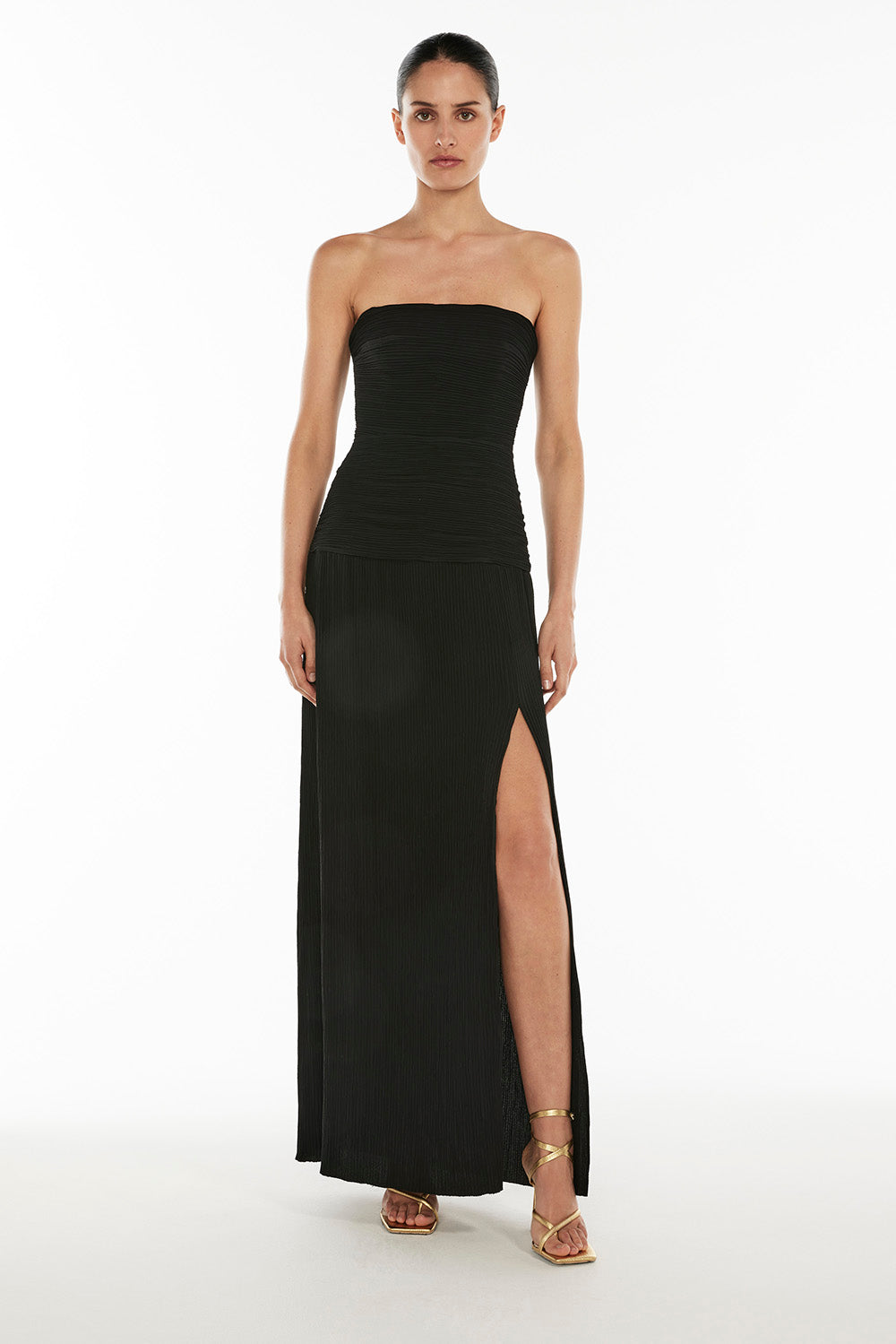 Double Time Pleat Strapless Dress