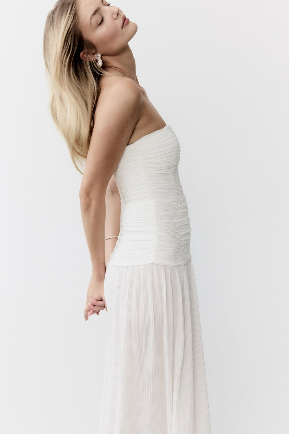 Double Time Pleat Strapless Dress