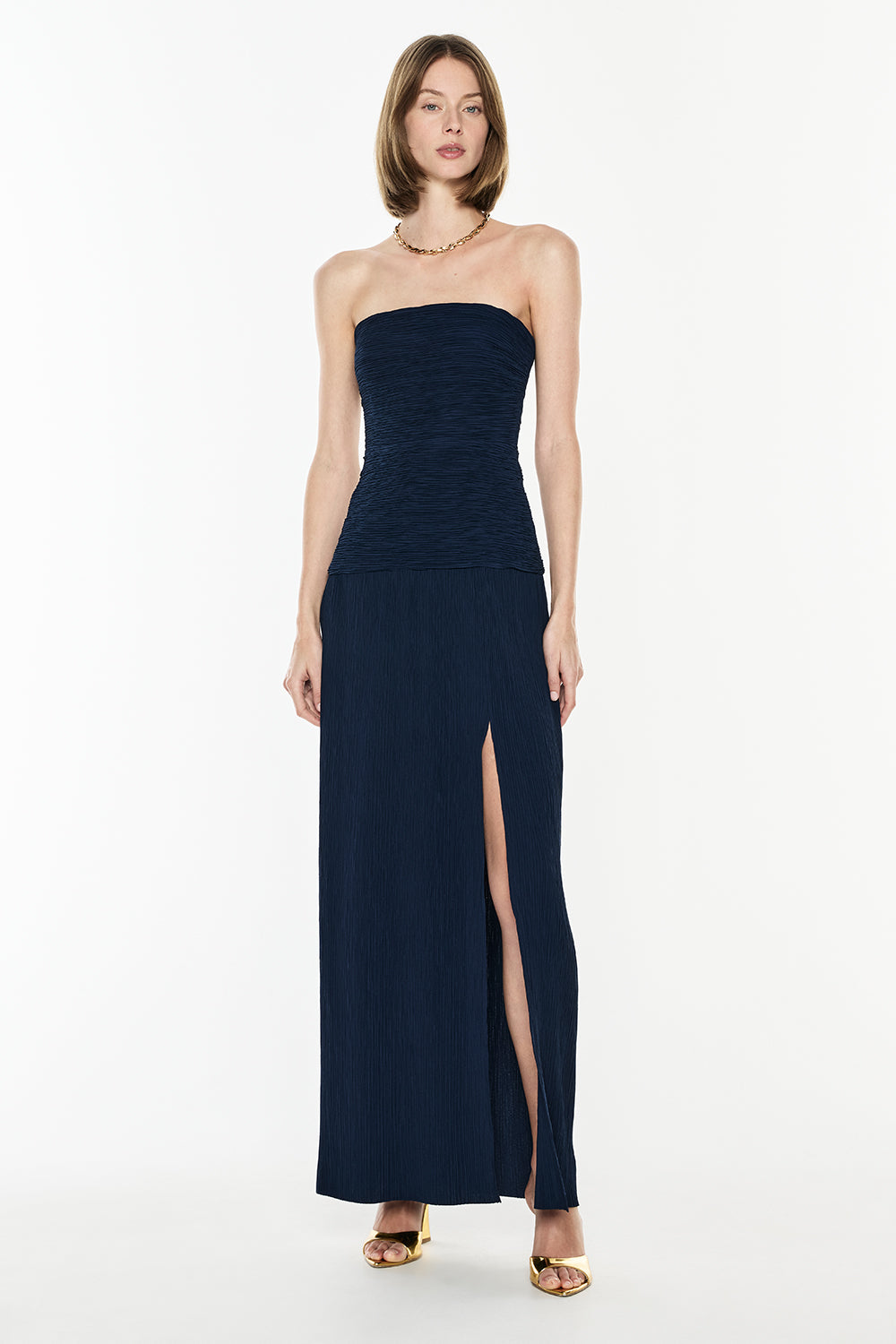 Double Time Pleat Strapless Dress